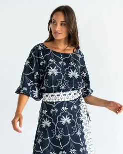 ELMS+KING Whitehaven Blouse - Navy Palm